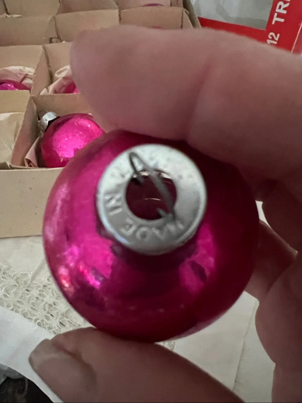 Vintage Mid Century hot pink mercury glass Christmas ornaments